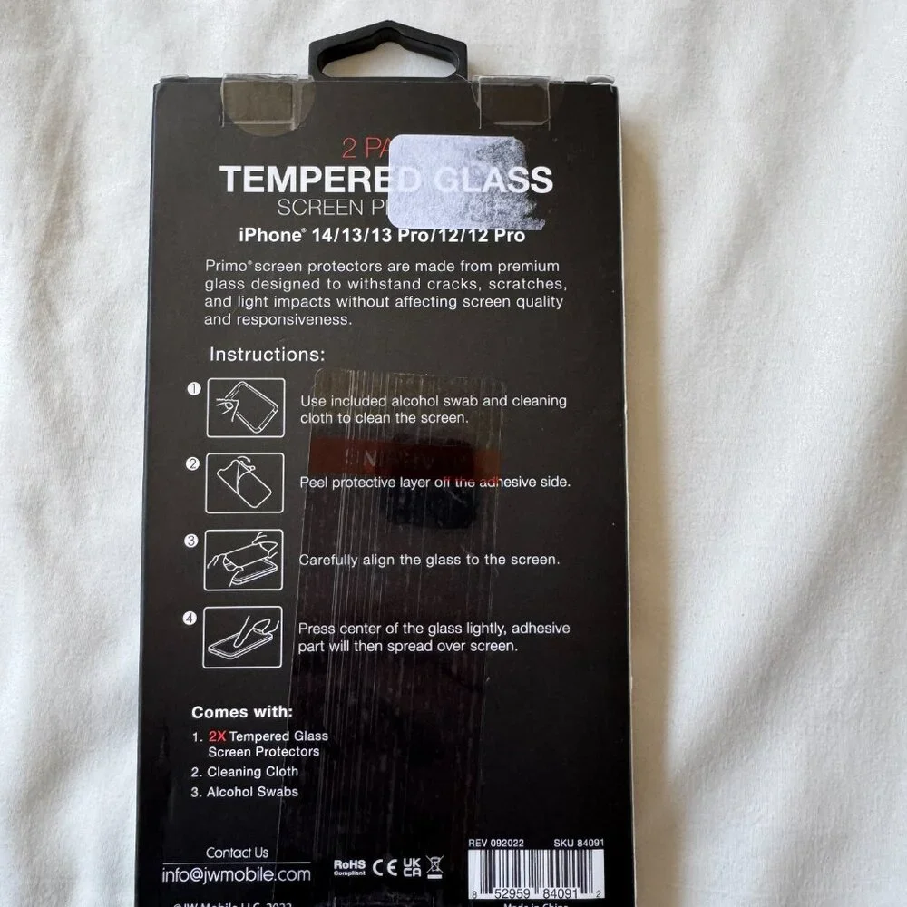 NWT Primo Apple iPhone 14 Tempered Glass Screen Protector, Ultra Thin, Pack of 2